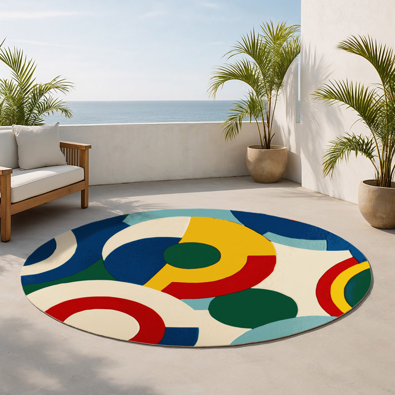 Tapis intérieur et extérieur Retro Groove, Rond 5 pi