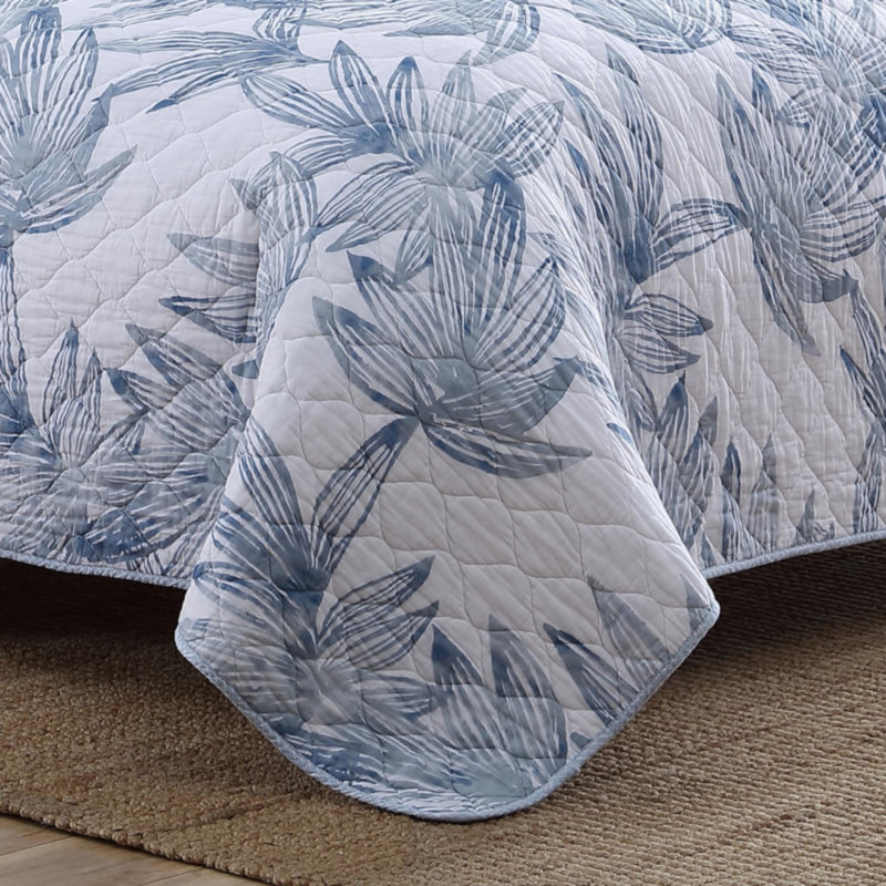 Tommy Bahama Kayo Blue Cotton Reversible Quilt Set, Twin Quilt + 1 Standard Sham