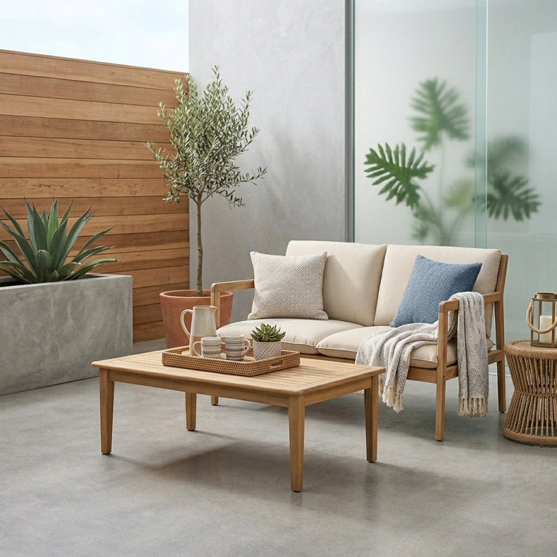 Ensemble de conversation d'extérieur en bois d'acacia 2 pièces avec causeuse et table basse Minimalist