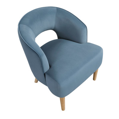 Fauteuil d'appoint luxueux en velours bleu avec rembourrage en mousse, pieds en bois massif et limite de poids de 300 lb pour la zone de lecture