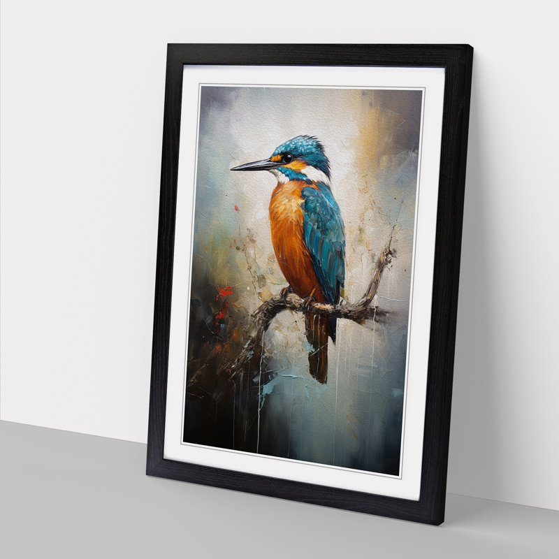 Kingfisher Abstract Art - Framed Print, 34cm H x 25cm W x 2cm D, Black Framed