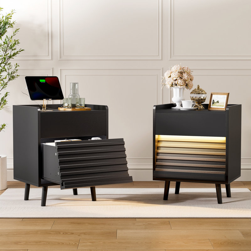 2 Drawer Bedside Table, Set of 2, Black