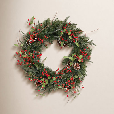 24" W Pre-Lit Frosted Artificial Wreath