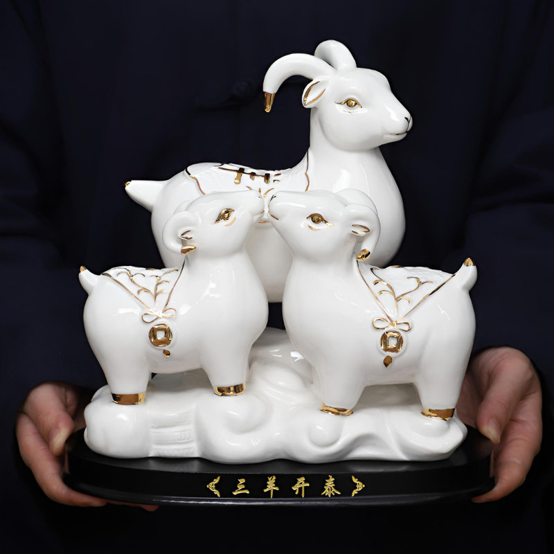Elegant Three Goats Statue – Symbol Of Prosperity, White