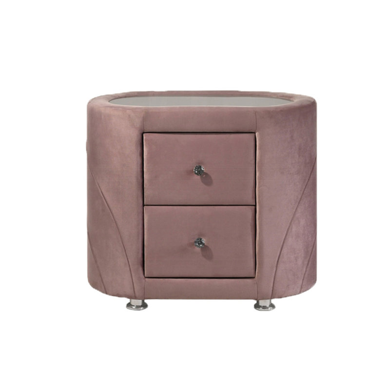 Velvet Upholstered Nightstand With 2 Drawers