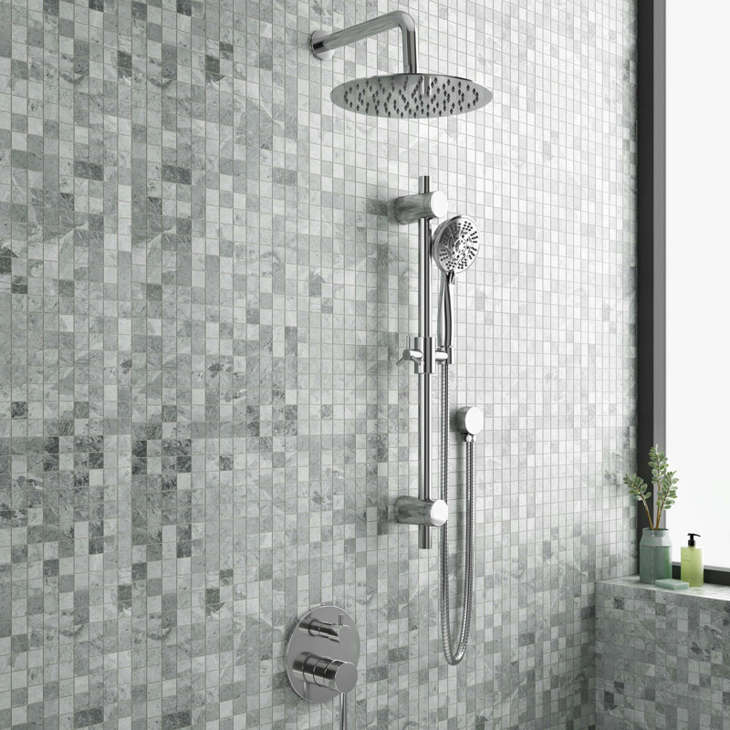 Chrome Multi-Head Adjustable Height Wall Mounted Shower System