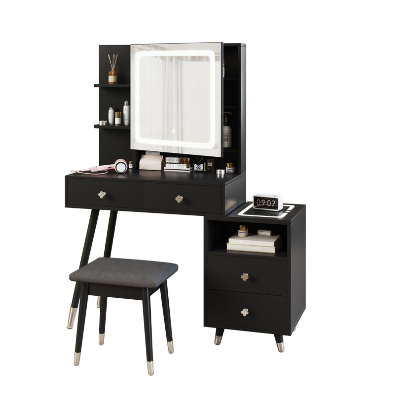 Ensemble de tabouret de coiffeuse Lavada, Noir