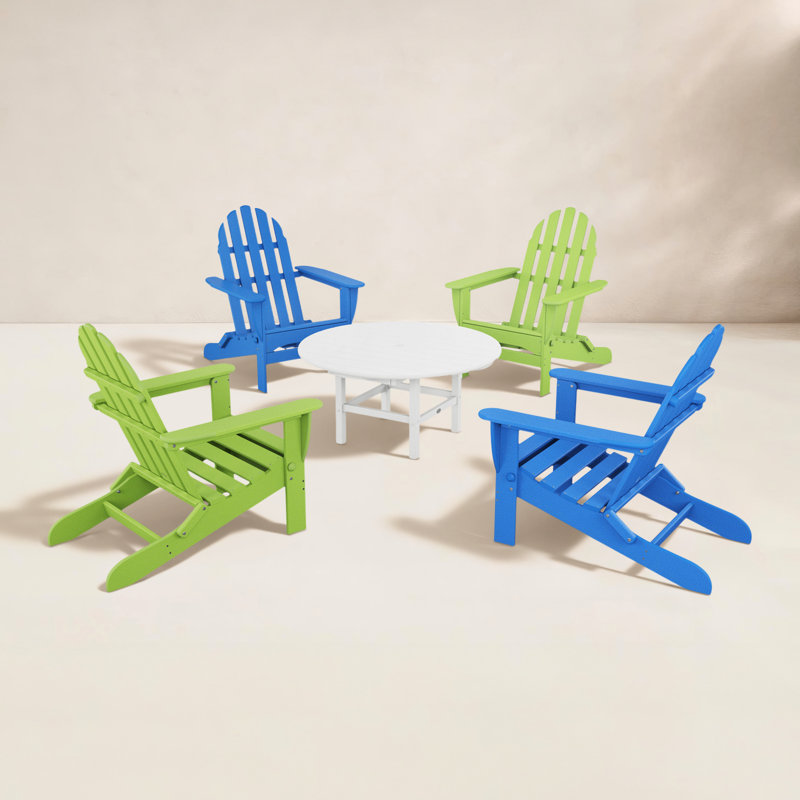 Ensemble de conversation POLYWOOD Classic Adirondack 5 pièces, Bleu pacifique / vert
