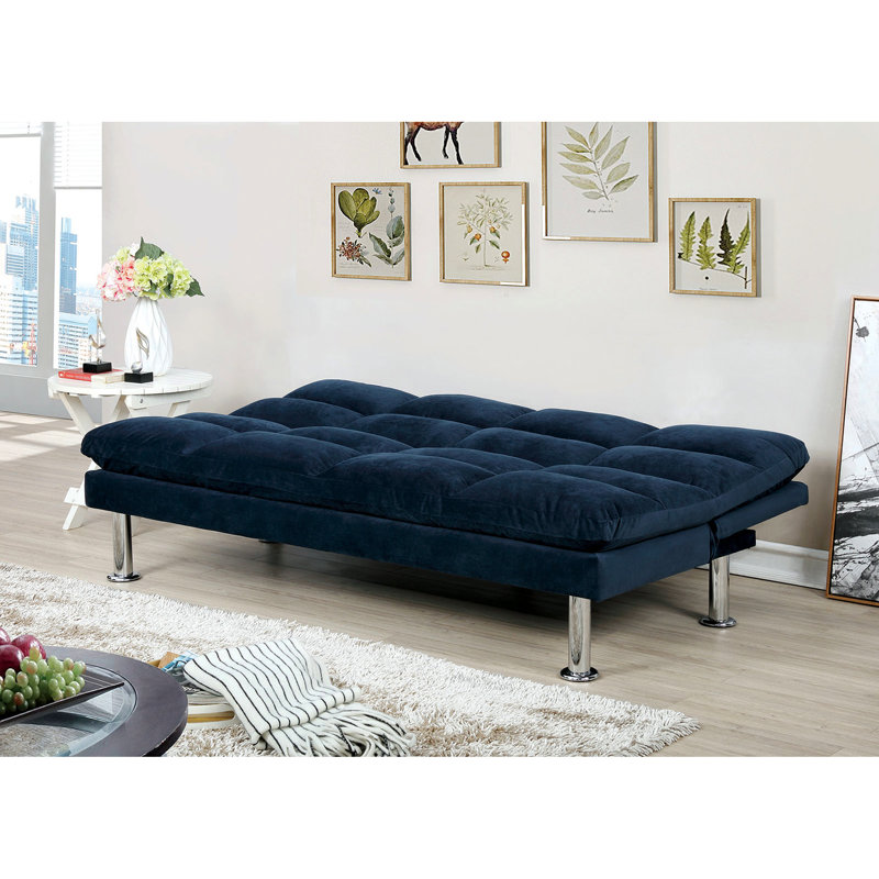 2 - Seat Navy Contemporary Microfiber Futon Converting To Bed, Made, Extra Support Leg, Well Designed That Can Convert Into Seat, With 67"L X 28"W 31"H