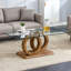 Une table basse rectangulaire moderne et tendance avec un plateau en verre trempé et des pieds en grain de bois. Convient au salon: 47,2 po x 25,4 po x 17,9 po