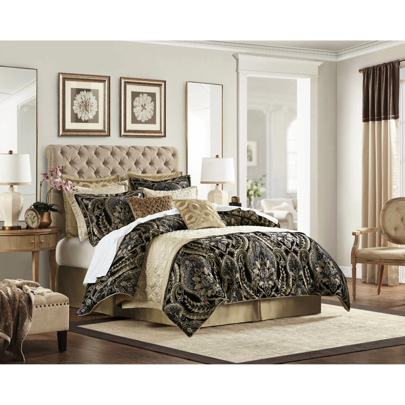 Édredon pour grand lit 4 pièces - processus amélioré 2022, conception exquise, fermetures à glissière cachées, face en chenille, revers uni, satin antique, l 92 po x L 96 po, 2 taies décoratives l 20 po x L 26 po + P 2 po, l 60 po "L + P 15", 100%: