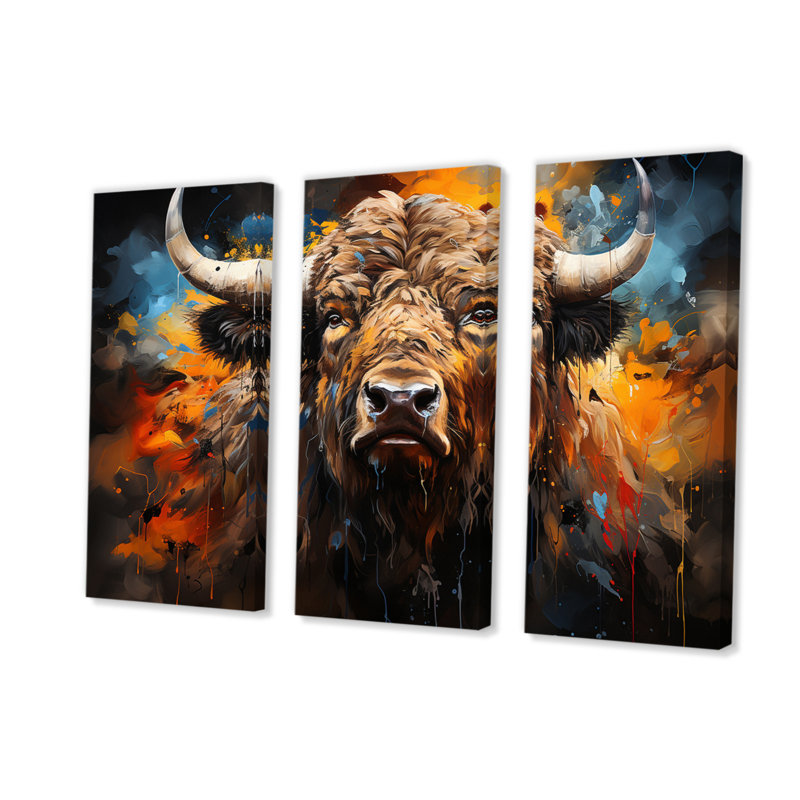 Buffalo Majestic Bison Collage sur toile, ensemble de 3 pièces, H 28 po x l 36 po x P 1 po