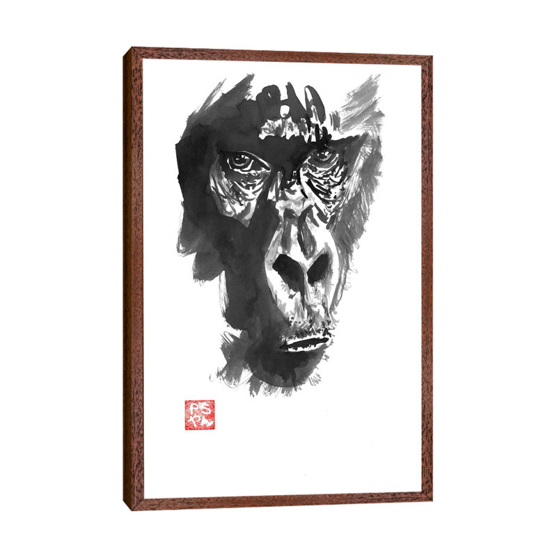 Gorilla by Péchane - Print on Canvas, 66.04 cm H x 45.72 cm W, Classic Brown Wood Framed
