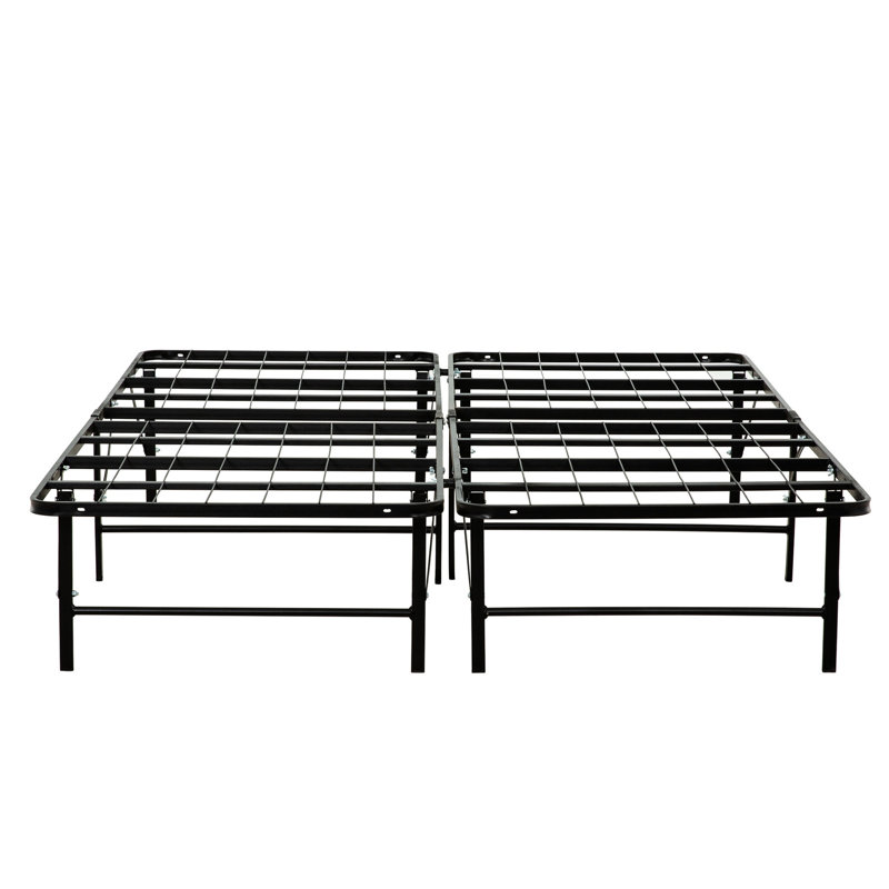 Très grand lit avec sommier en métal très grand, cadre, aucun sommier requis, noir, excellente tenue, base de lit sous le rangement, solide pour rehausser la chambre à coucher, article noir