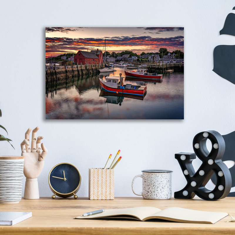 Art mural en verre Breakwater Bay «Sunrise In Rockport» par Rick Berk, H 12 po x l 16 po x P 0,13 po