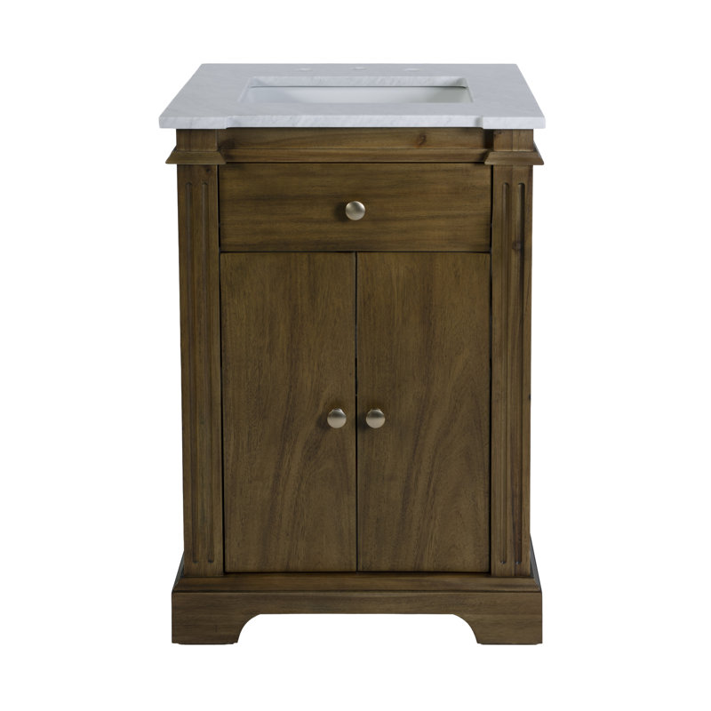 Rachelle 24 in. W Wood & Marble Bathroom Vanity, Walnut Brown, Brown
