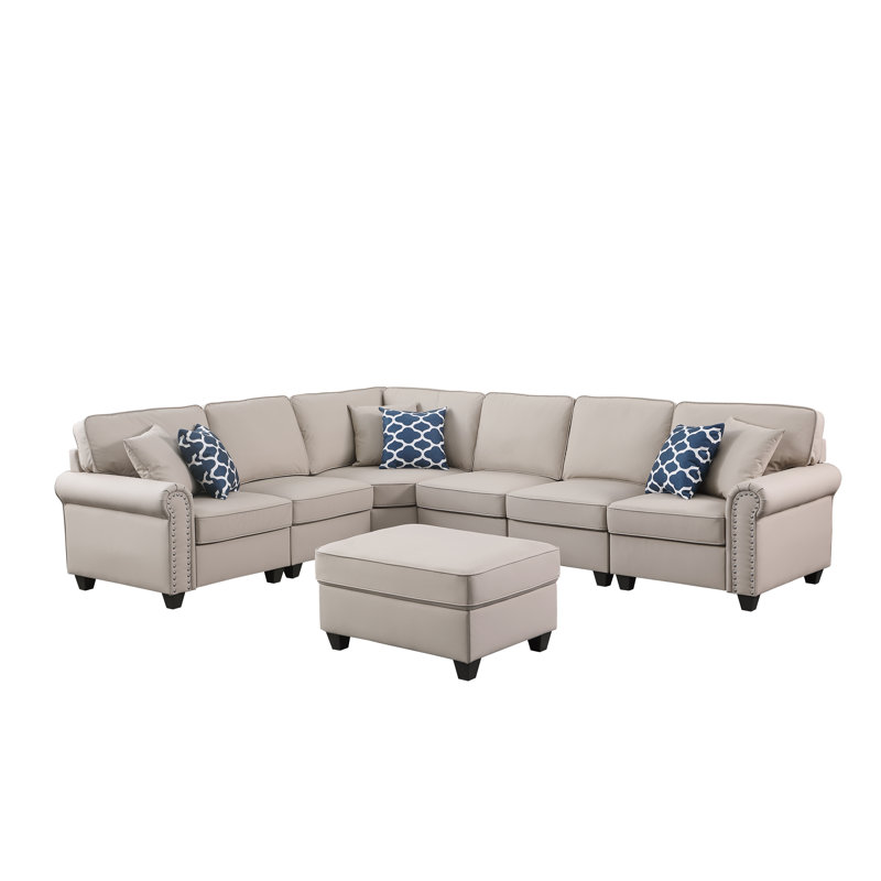 Bozhanka Artificial Leather Modular Sectional With Ottoman, Beige Faux Leather