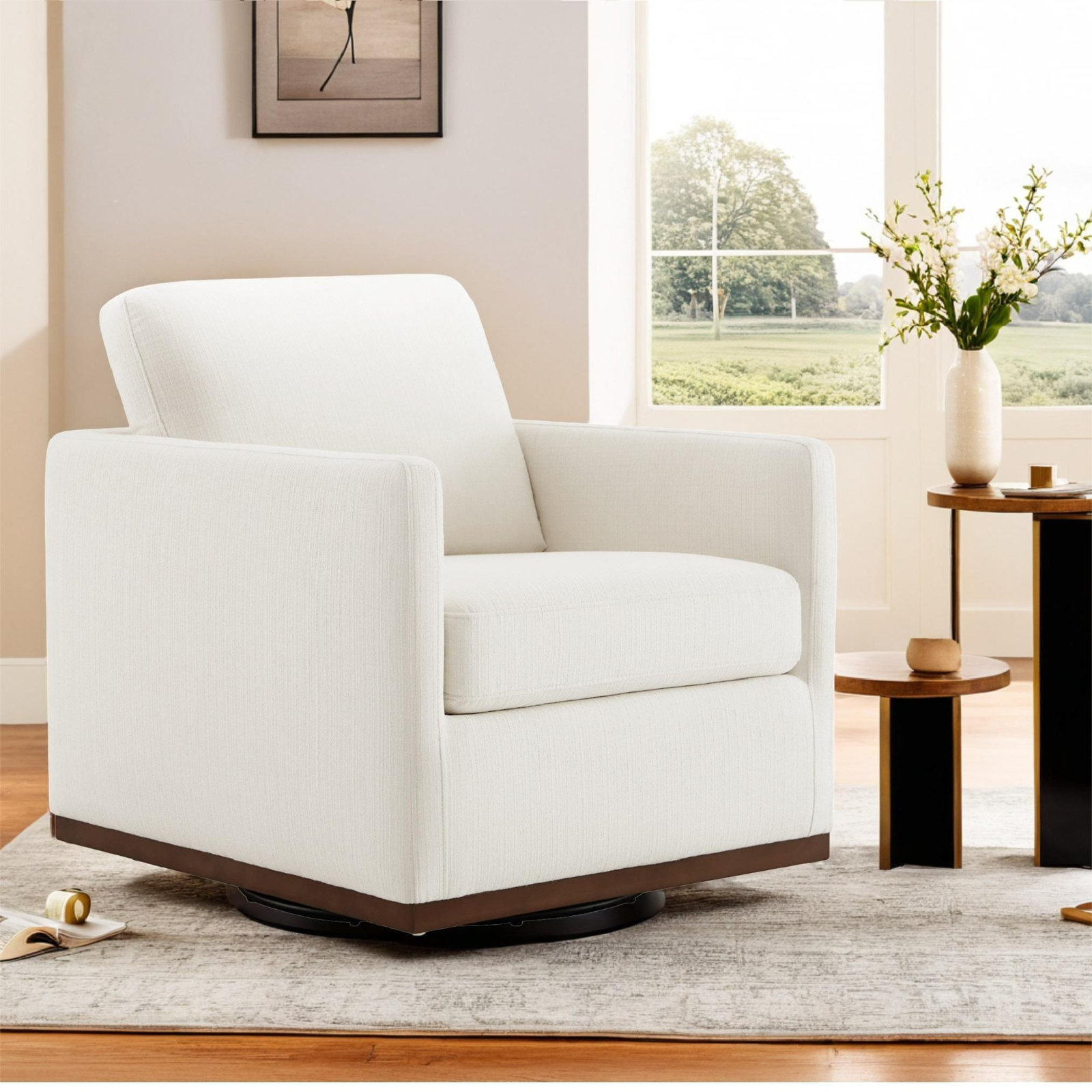 Bobbi Upholstered Swivel Armchair, Flannigan Cotton