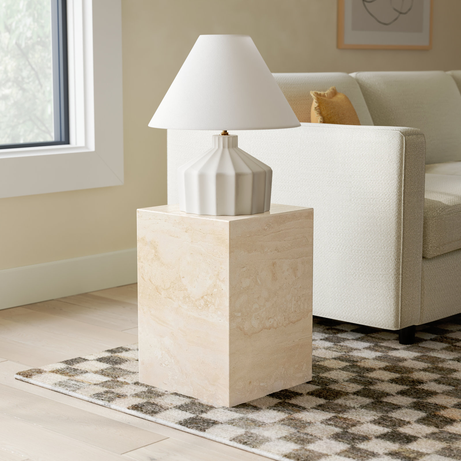 Enez Modern End Table, Beige
