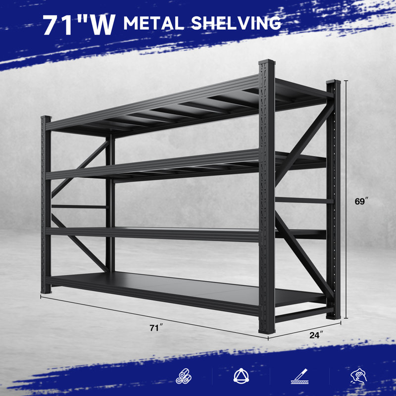  Aiza Heavy Duty 4-Tier Steel Shelves - Adjustable Storage Rack for Garage, Warehouse, Pantry & Toolsheds, 71" W x 24" D