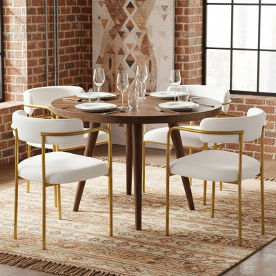 Modern Bouclé Upholstered Dining Armchair with Metal Frame