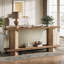 Console de 63 po de long avec accoudoirs, canapé à 2 niveaux en bois avec pieds hexagonaux, meuble d'entrée moderne pour le salon et le vestibule