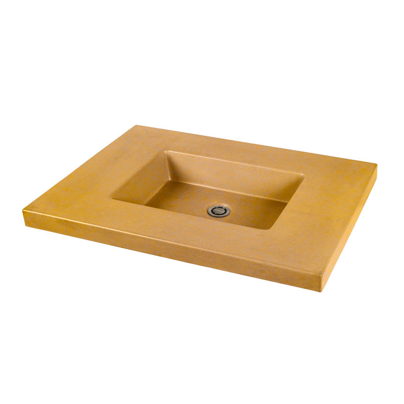 Newterra Concrete Handmade Rectangular Semi-Recessed Vessel Bathroom Sink, Sun, Single Hole