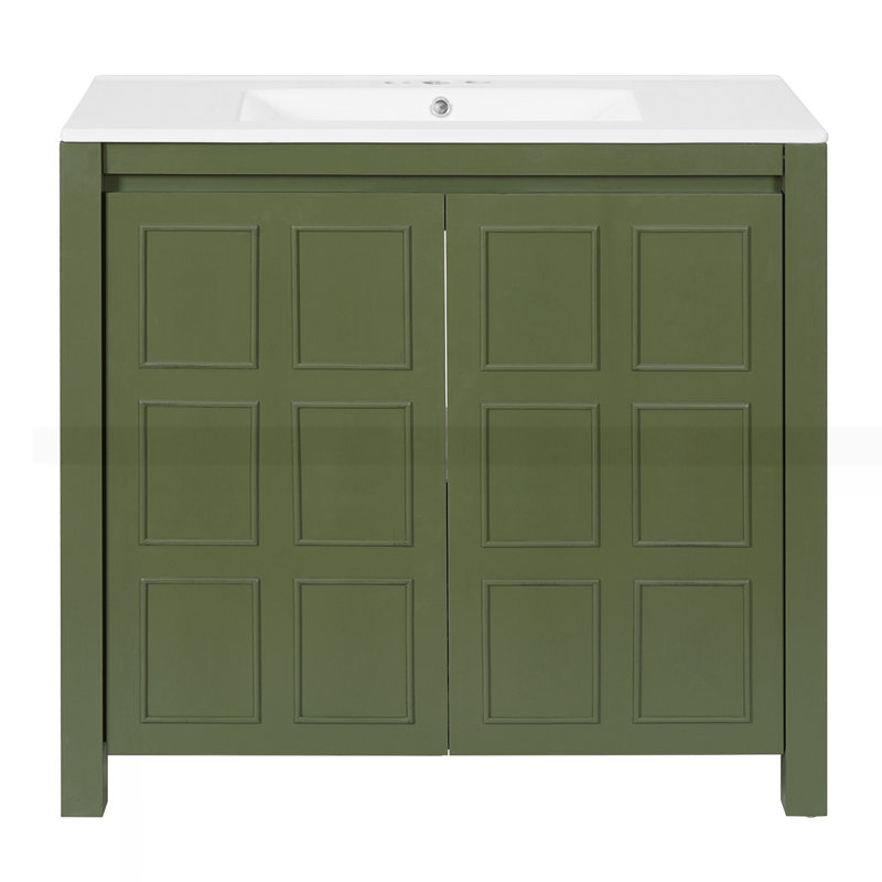 36 " Bathroom Vanity Organizer With Ceramic Sink, Green