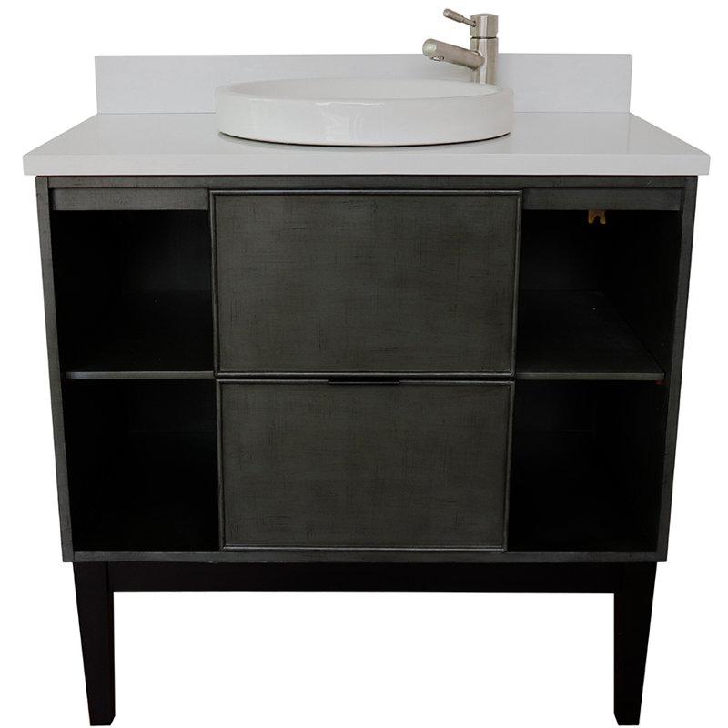 37'' Single Bathroom Vanity with Top, White Quartz