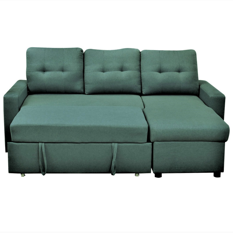 Convertible L-Shaped Sectional Sleeper Sofa Bed, Teal Polyester