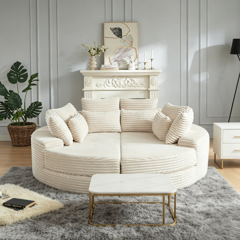 Fauteuil inclinable rond en velours côtelé de 78,5 pouces, convertible en deux fauteuils inclinables, canapé-lit 2 en 1 et coussins décoratifs avec cinq coussins décoratifs