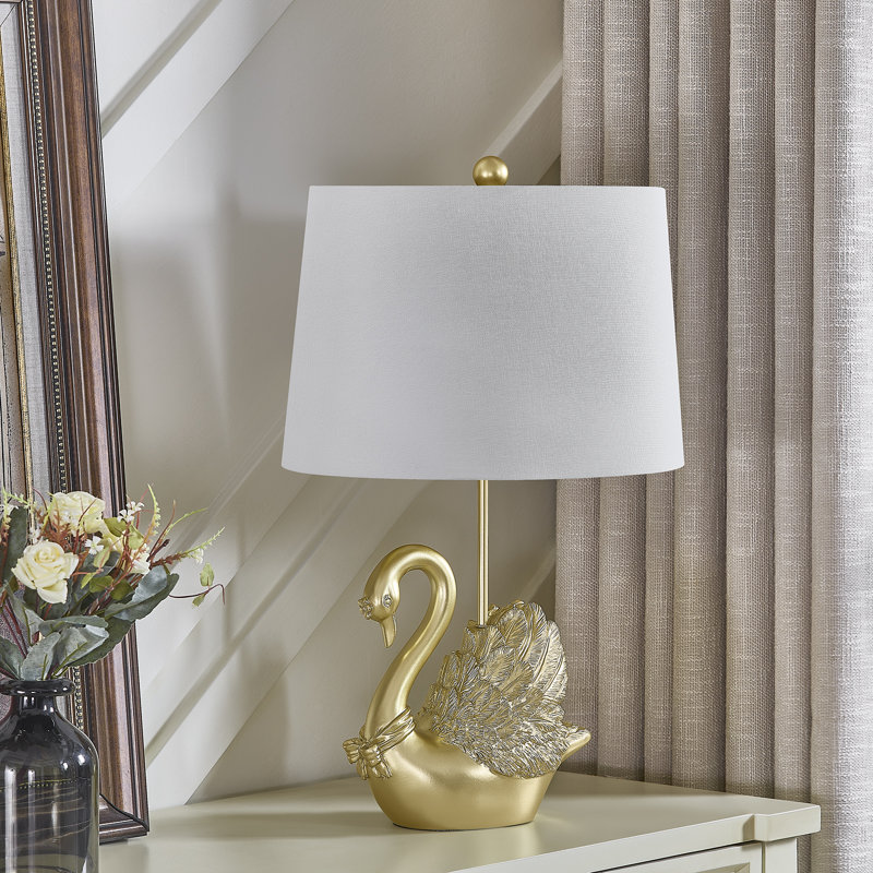 24" Resin Swan Table Lamp With Shade, Gold