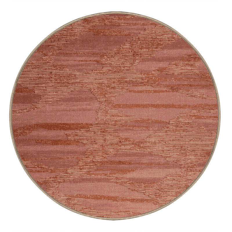 Machine Washable Abstract Brown Area Rug, Round 6'
