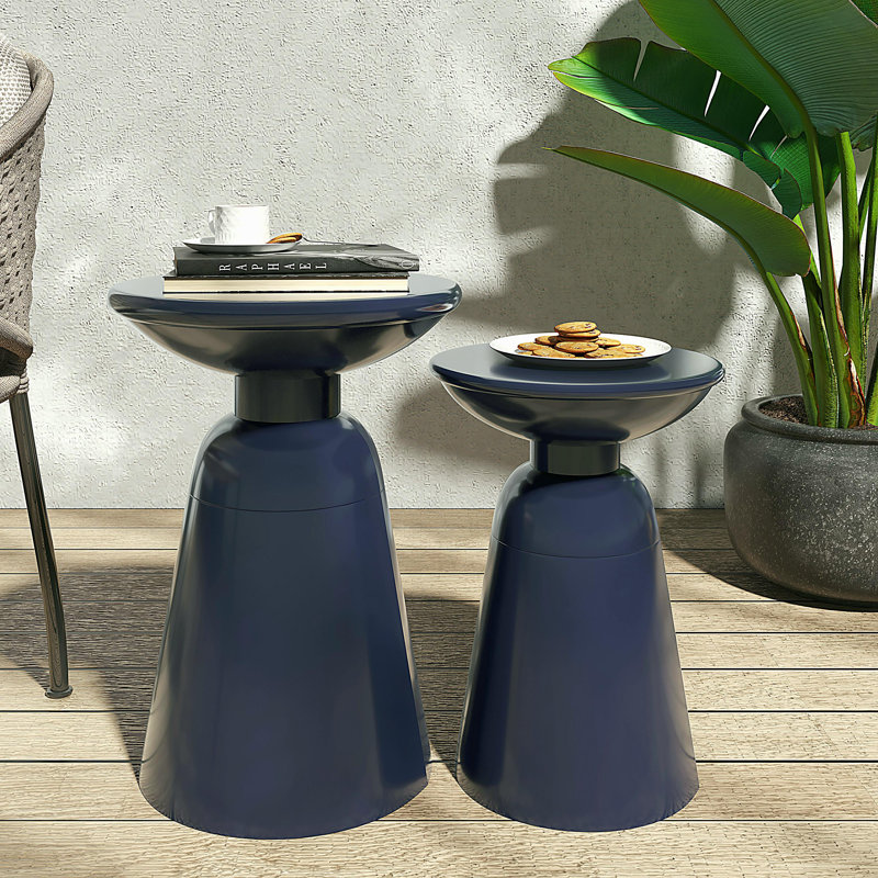 Metal edge table, 2-piece set, Navy Blue