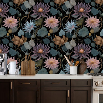 Papier peint auto-adhésif à motif floral Aubergine