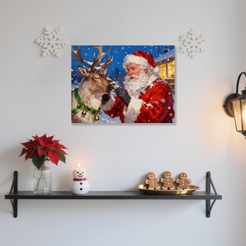 «Santa Reindeer Snowflake», art mural sur toile, H 12 po x l 18 po