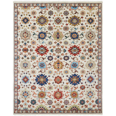 Schoenberg Hand Knotted Wool Oriental Area Rug in Ivory