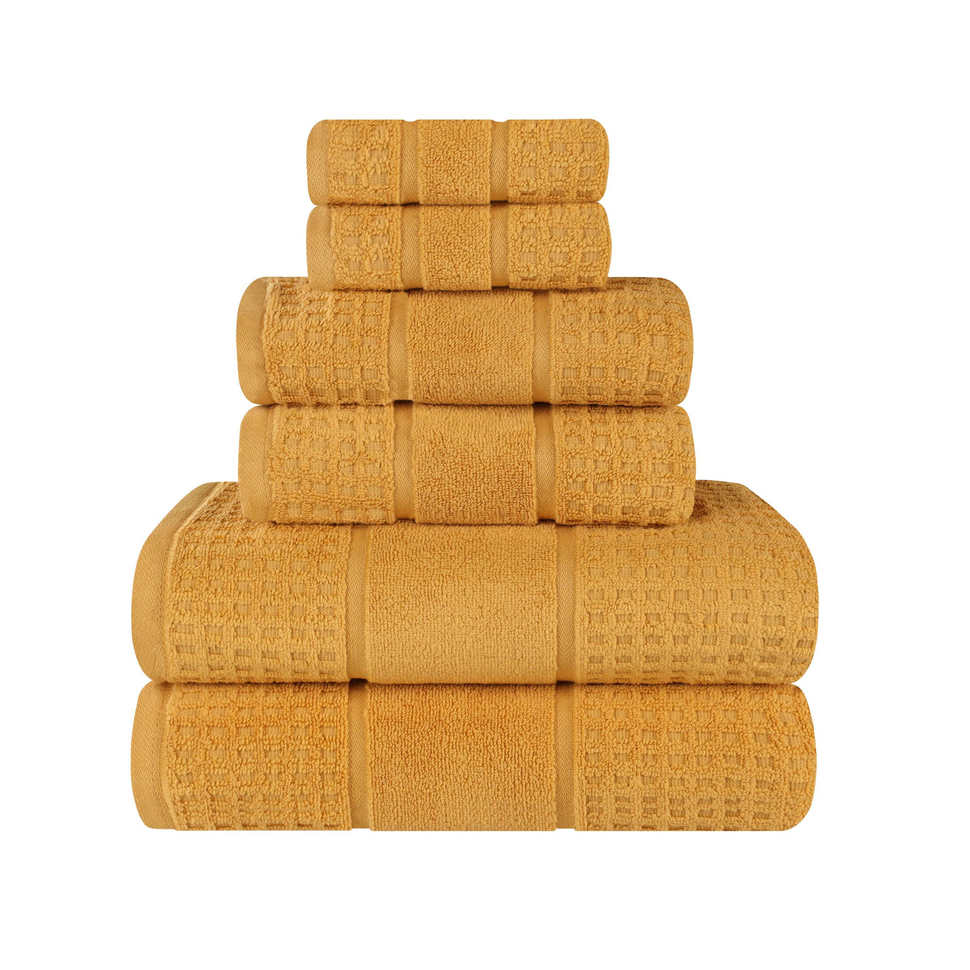 Hisela Zero Twist Cotton Solid Waffle Honeycomb Plush Soft Absorbent Medium Weight Assorted Towel Set, Gold