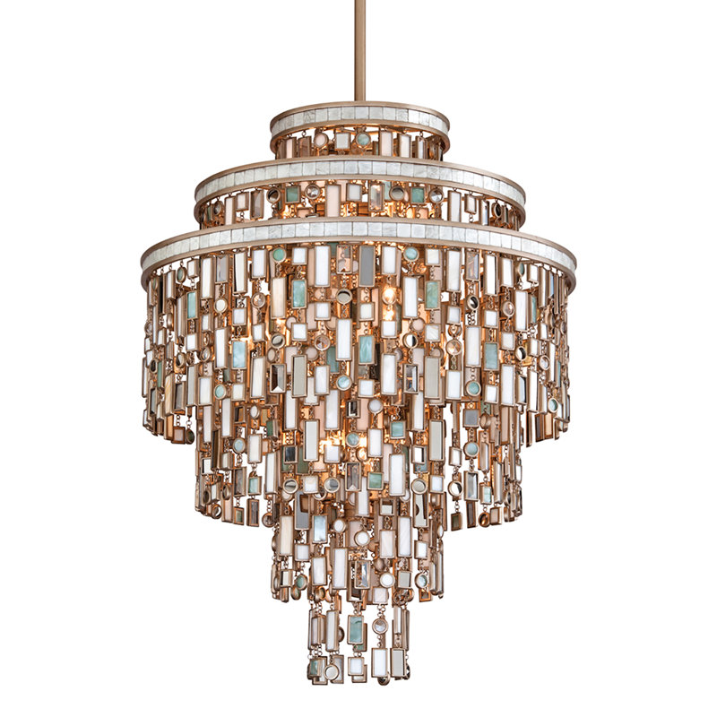 Dolcetti Silver 13-Light Chandelier with Mixed Shells and Crystal