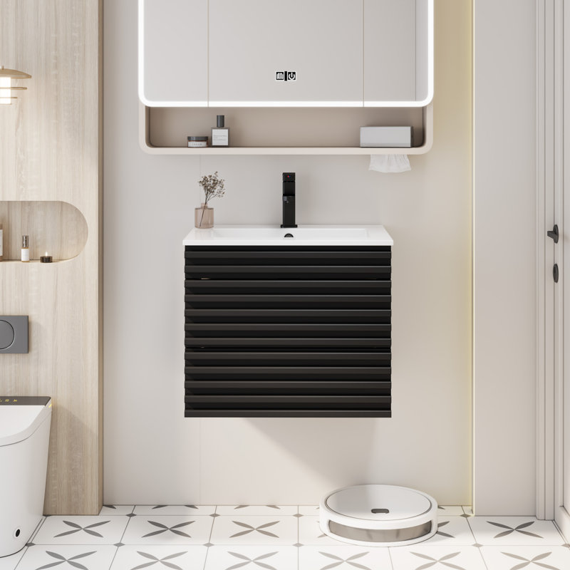 Meuble-lavabo simple Sharee avec comptoir d'évier, robinet et drain en alliage de zinc, certificat EPA, Noir, 24"