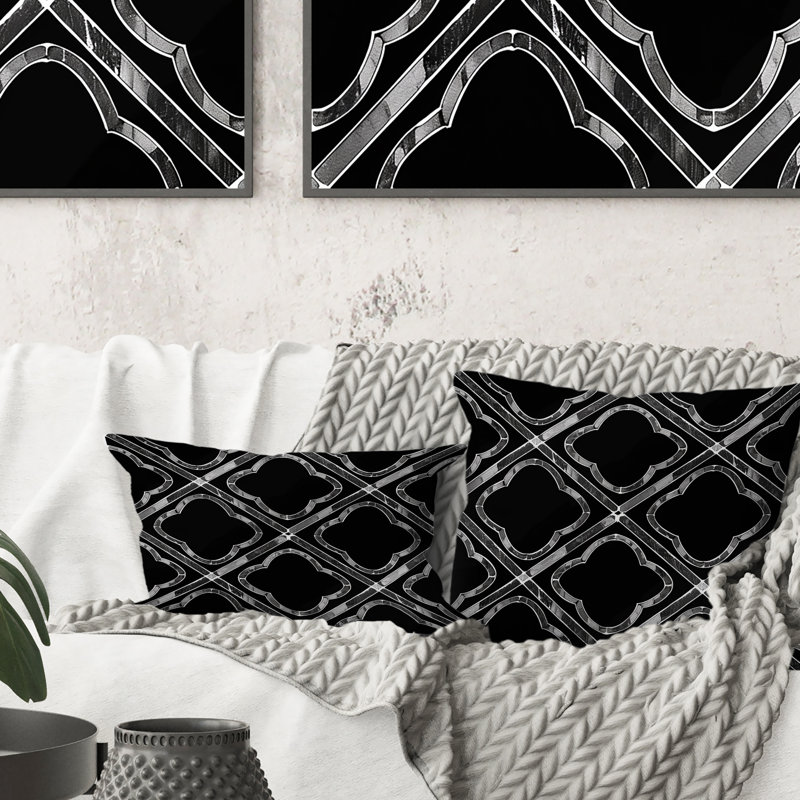 Black Trellis Pattern - Midcentury Throw Pillow, 18"H x 18"W