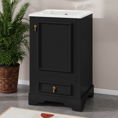 20-Inch Bathroom Vanity With Ceramic Sink, Soft Closing Door, Door-Mounted Storage Rack And Adjustable U-Shaped Shelf