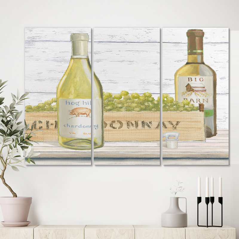 « white, bouteilles de vin chardonnay », reproduction d’image multi-pièces sur toile, H 28 po x l 36 po x P 1 po