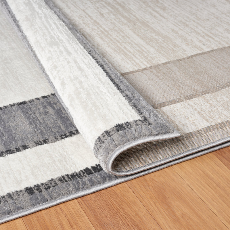 Bunnell Framed Border Area Rug, Rectangle 2'x3', Ivory/Grey
