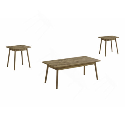 Ensemble de table, ensemble de 3 pièces, café, bout, côté, décor, salon, stratifié brun clair, Mid-Century, moderne