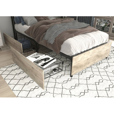 Twin Bed Frame, Storage Headboard with Charging Station, Solid and Stable, Noise Free, No Box Spring Needed, Easy Assembly