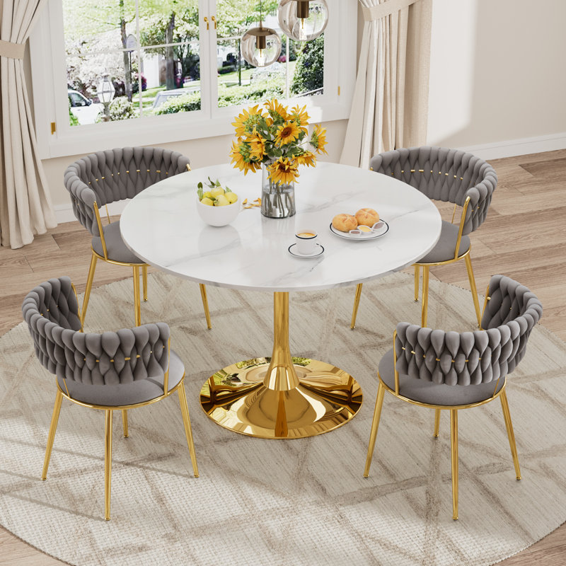 Ensemble de salle à manger rond moderne avec chaise rembourrée Sky