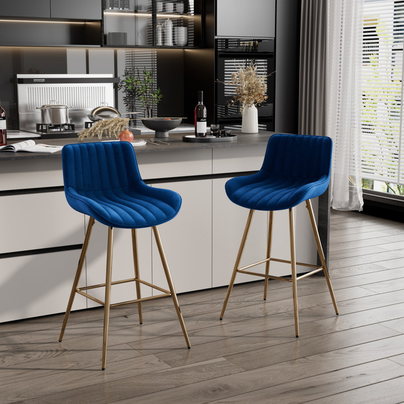 Ensemble de tabourets de bar, tabouret de comptoir rembourré en velours avec structure en métal solide et dossier bas en velours