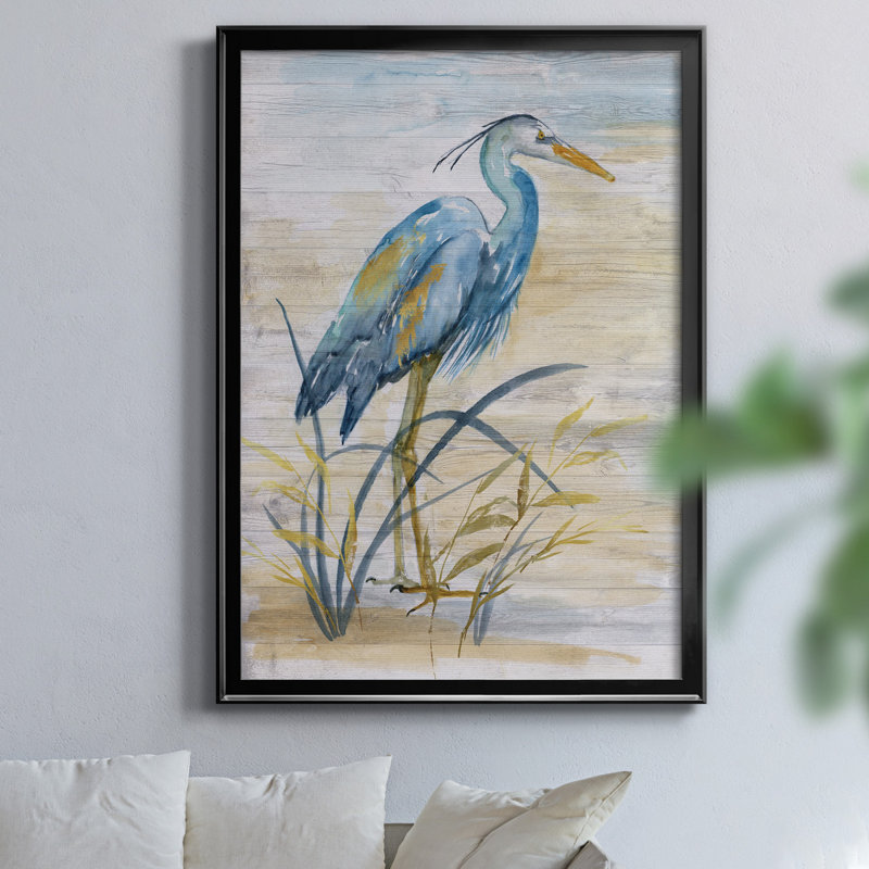 «Blue Heron I» par J Paul - peinture sur toile encadrée, H 24,5 po x l 18,5 po x P 1,5 po, Noir