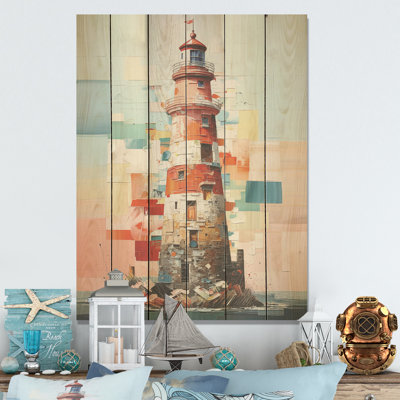 Minimalism Cubic Lighthouses - Lighthouses Wood Wall Art On Natural Pine Wood